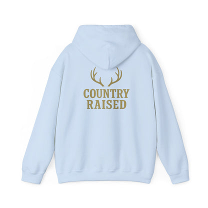 Country Raised deer antler Hoodie, Outdoor Wildlife Animal Ranch Farm Life Gift, Camouflage Hunting Apparel, Nature Lover Cabin Wear, Rural