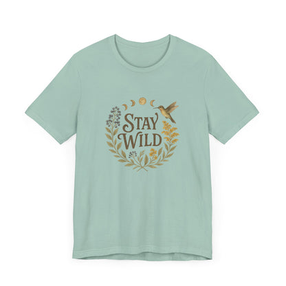 Enchanted Stay Wild Hummingbird Tee, Moon Phases Nature Vibes Tshirt, Colorful Bird Moon Shirt, Unisex Jersey Top, Nature Lover Gift