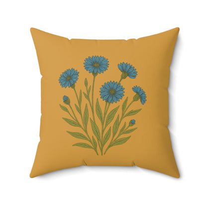 Wildflower Golden yellow Square Pillow for Home Decor, Floral Accent Cushion, Throw Pillow Set, blue Flowers, Spun Polyester