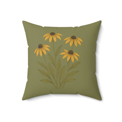 Wildflower Sage Square Pillow for Home Decor, Floral Accent Cushion, Decorative Throw Pillow Set, Red and White Flowers, Spun Polyester