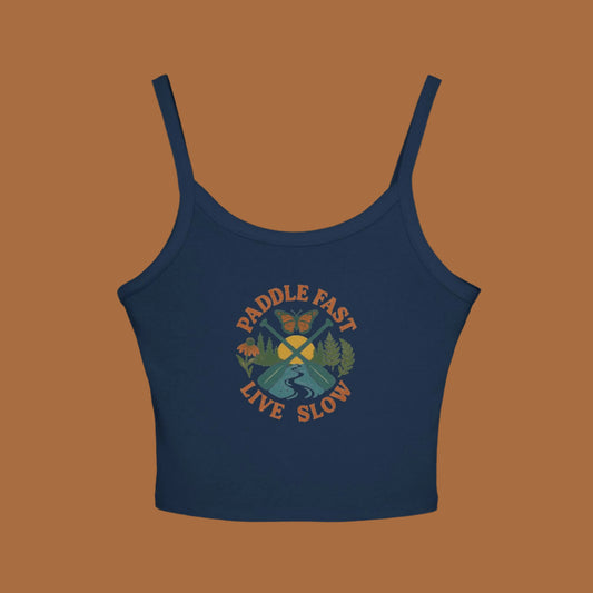 Adventurous Women's Spaghetti Strap Tank Top - Paddle Fast Live Slow, Summer Apparel, Boho Fashion, Outdoor Wear, Eco-Friendly Clothing