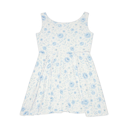 Dusty Blue Rose Floral Skater Dress – Vintage-Inspired Summer Sundress | Cobalt Threads