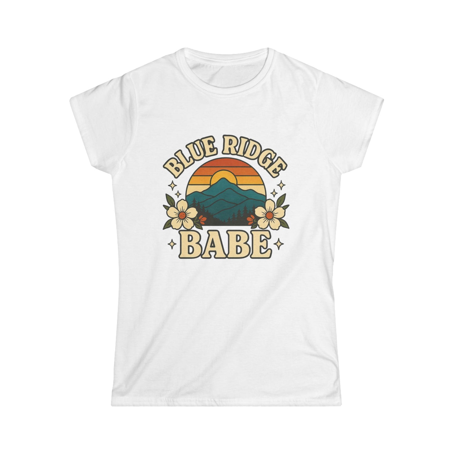 Blue Ridge Baby Women's Softstyle Tee, Mountain Graphic Shirt, Vintage Style T-Shirt, Outdoor Adventure Clothing, Hiking Apparel, Nature