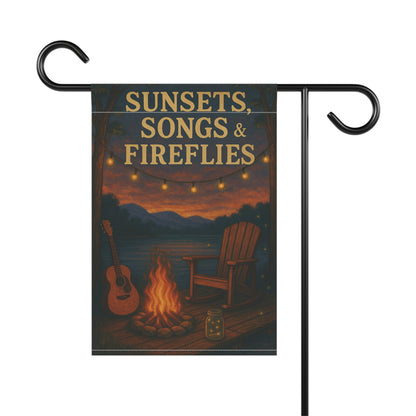 Sunset and Fireflies Garden Banner - Cozy Outdoor Decor for Summer Gatherings, lakehouse, Folk Art
