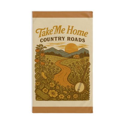 Country Roads Hand Towel - farmhouse kitchen, Rustic Kitchen Towel, Farmhouse Bathroom Decor, Nature Lover Gift, Cabin Towel