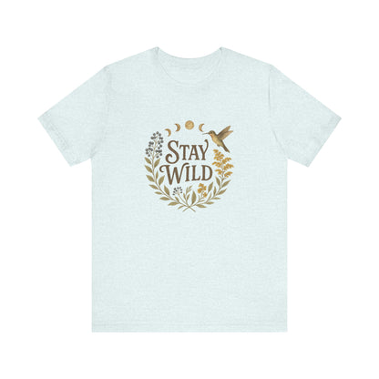 Enchanted Stay Wild Hummingbird Tee, Moon Phases Nature Vibes Tshirt, Colorful Bird Moon Shirt, Unisex Jersey Top, Nature Lover Gift