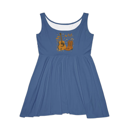 Women's Summer Country Dress with Guitar and Butterfly Design, Boho Chic Dress, Summer Outfit, Festival Wear, Casual Style