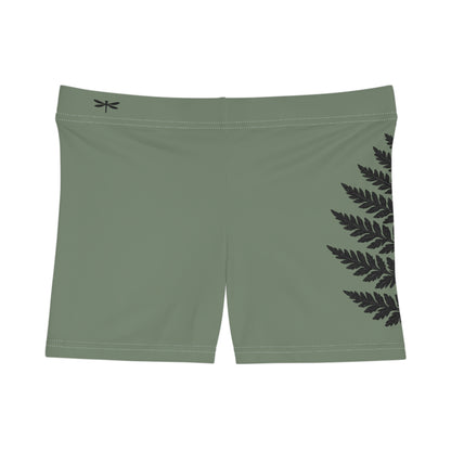 Wild Waters Fern & Dragonfly Yoga Shorts – High-Waisted Nature-Inspired Activewear