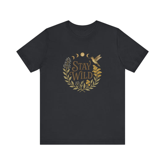 Enchanted Stay Wild Hummingbird Tee, Moon Phases Nature Vibes Tshirt, Colorful Bird Moon Shirt, Unisex Jersey Top, Nature Lover Gift