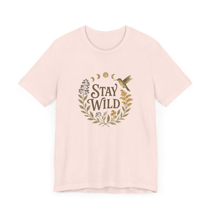 Enchanted Stay Wild Hummingbird Tee, Moon Phases Nature Vibes Tshirt, Colorful Bird Moon Shirt, Unisex Jersey Top, Nature Lover Gift