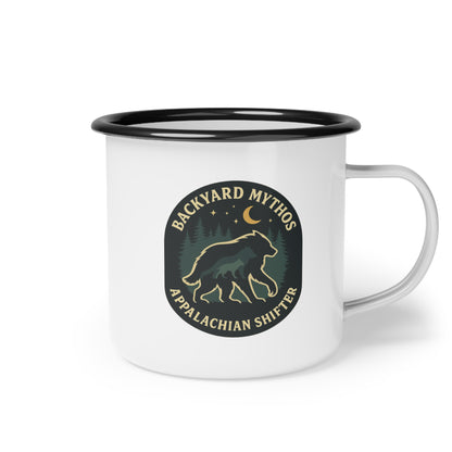 Appalachian Shifter Enamel Camping Mug – Shape-Shifter Cryptid Design