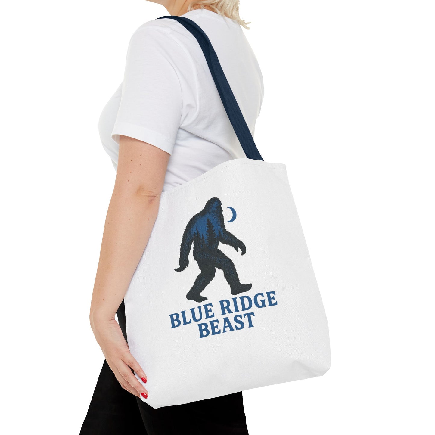 Blue Ridge Beast Tote Bag, Bigfoot Forest Design, Appalachian Folklore Style with Sasquatch