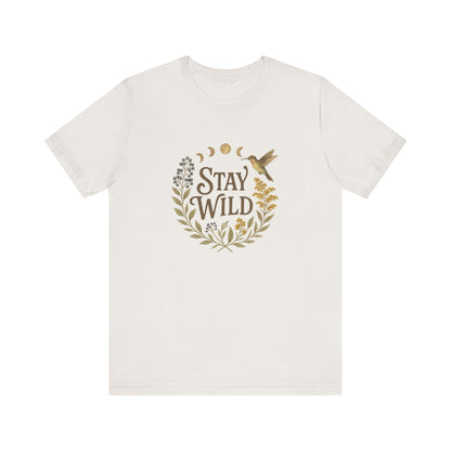 Enchanted Stay Wild Hummingbird Tee, Moon Phases Nature Vibes Tshirt, Colorful Bird Moon Shirt, Unisex Jersey Top, Nature Lover Gift