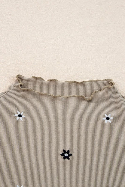 Floral Ribbed Embroidered Long Sleeve Top