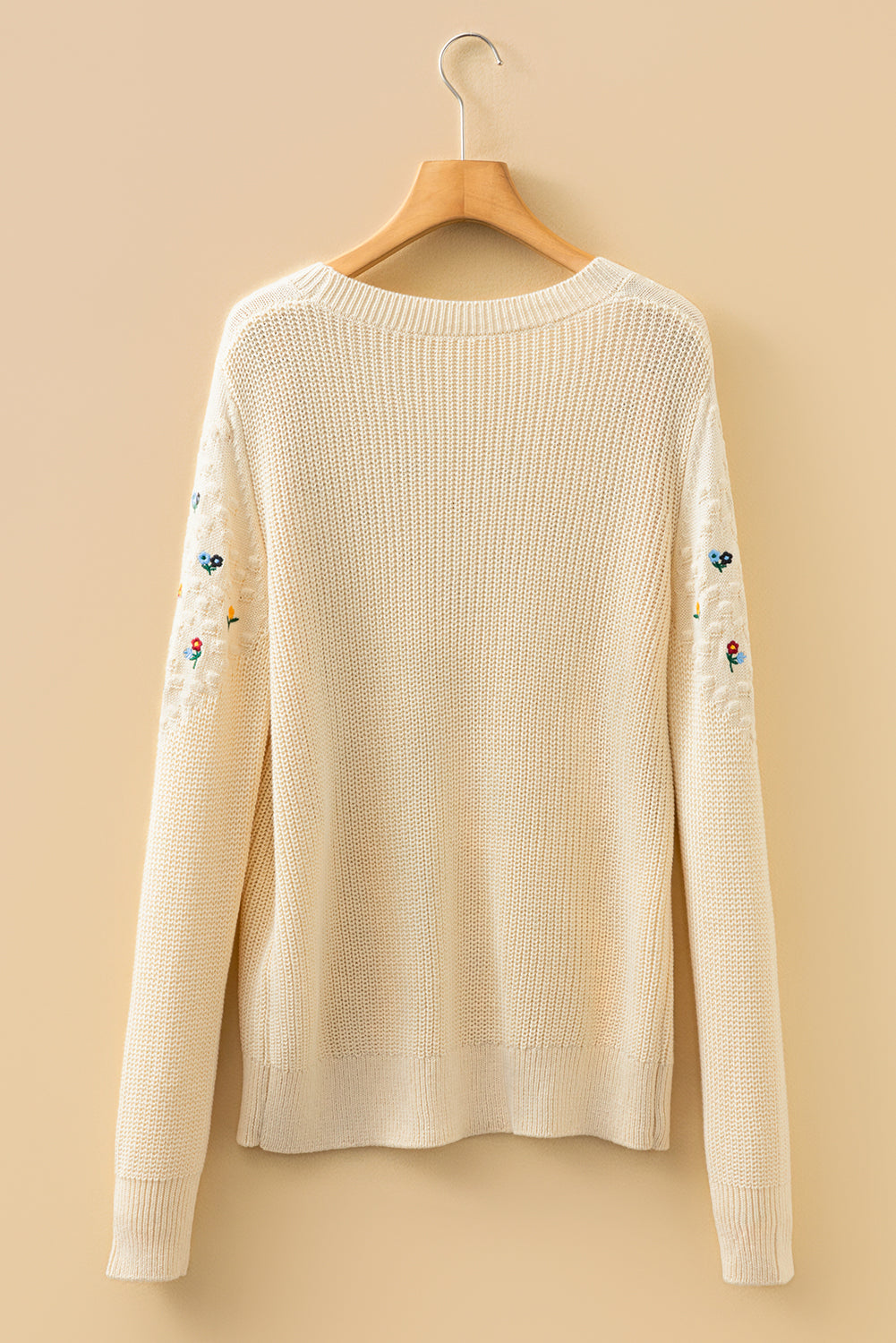 Floral Embroidered Textured Knit Sweater