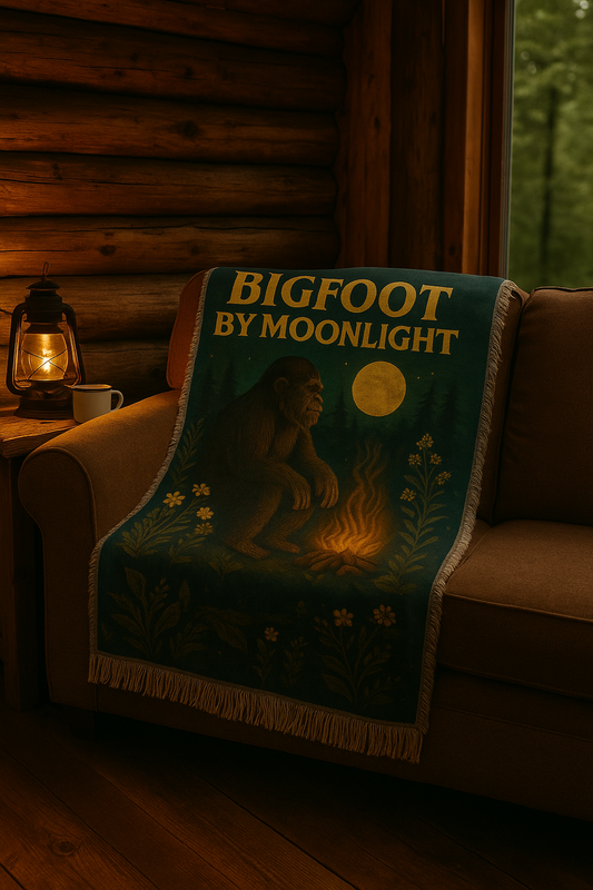 Bigfoot Woven Blanket, Cozy Throws for Camping, Home Decor, Unique Gift for Nature Lovers, Eco-Friendly, Nostalgic Vintage Style