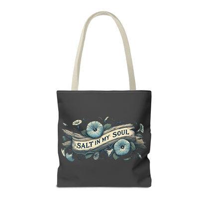 Salt in my Soul Faded Morning Glory and Driftwood Beach Bag - Tote Bag, Shoulder Bag, Shopping Bag, Beach Tote, Summer Bag