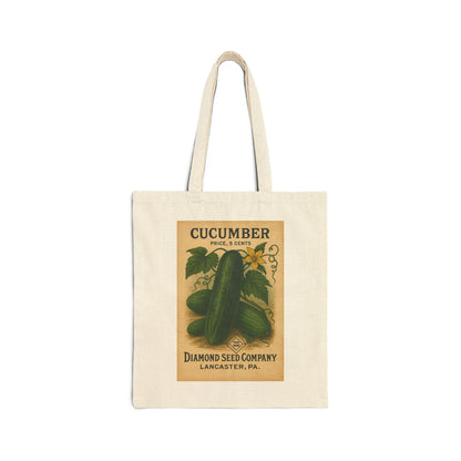 Cotton Canvas Tote Bag, Heirloom Cucumber Vintage Seed Packet Eco Market Tote, Reusable Grocery Bag, Farmers Market Tote, Eco-Friendly