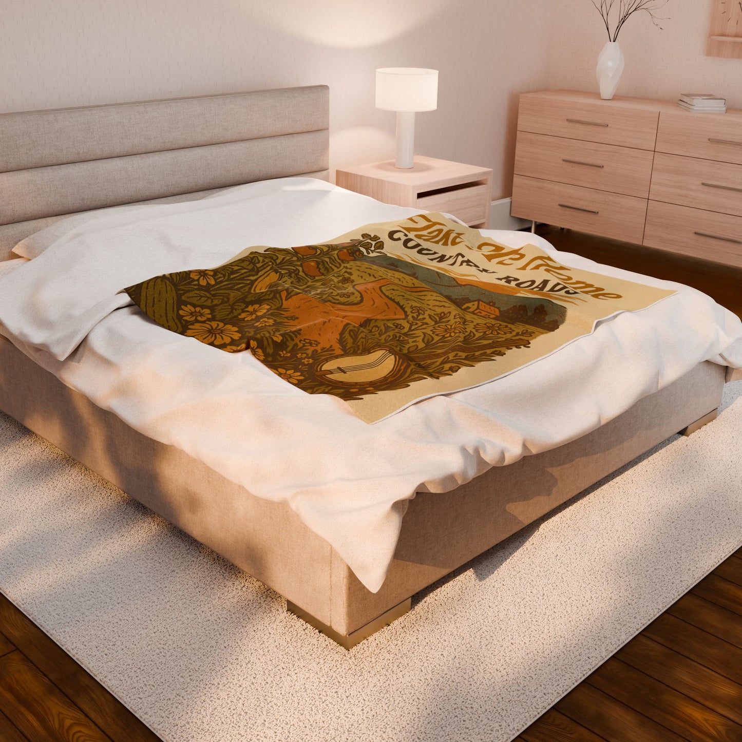 🏞️ Country Roads Plush Blanket – Cozy Gold-Toned Country Comfort 🌾🧡
