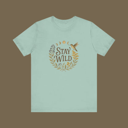 Enchanted Stay Wild Hummingbird Tee, Moon Phases Nature Vibes Tshirt, Colorful Bird Moon Shirt, Unisex Jersey Top, Nature Lover Gift