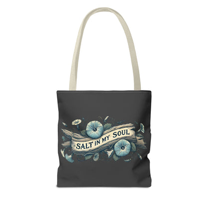 Salt in my Soul Faded Morning Glory and Driftwood Beach Bag - Tote Bag, Shoulder Bag, Shopping Bag, Beach Tote, Summer Bag