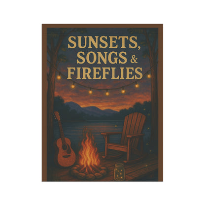 Sunset and Fireflies Garden Banner - Cozy Outdoor Decor for Summer Gatherings, lakehouse, Folk Art