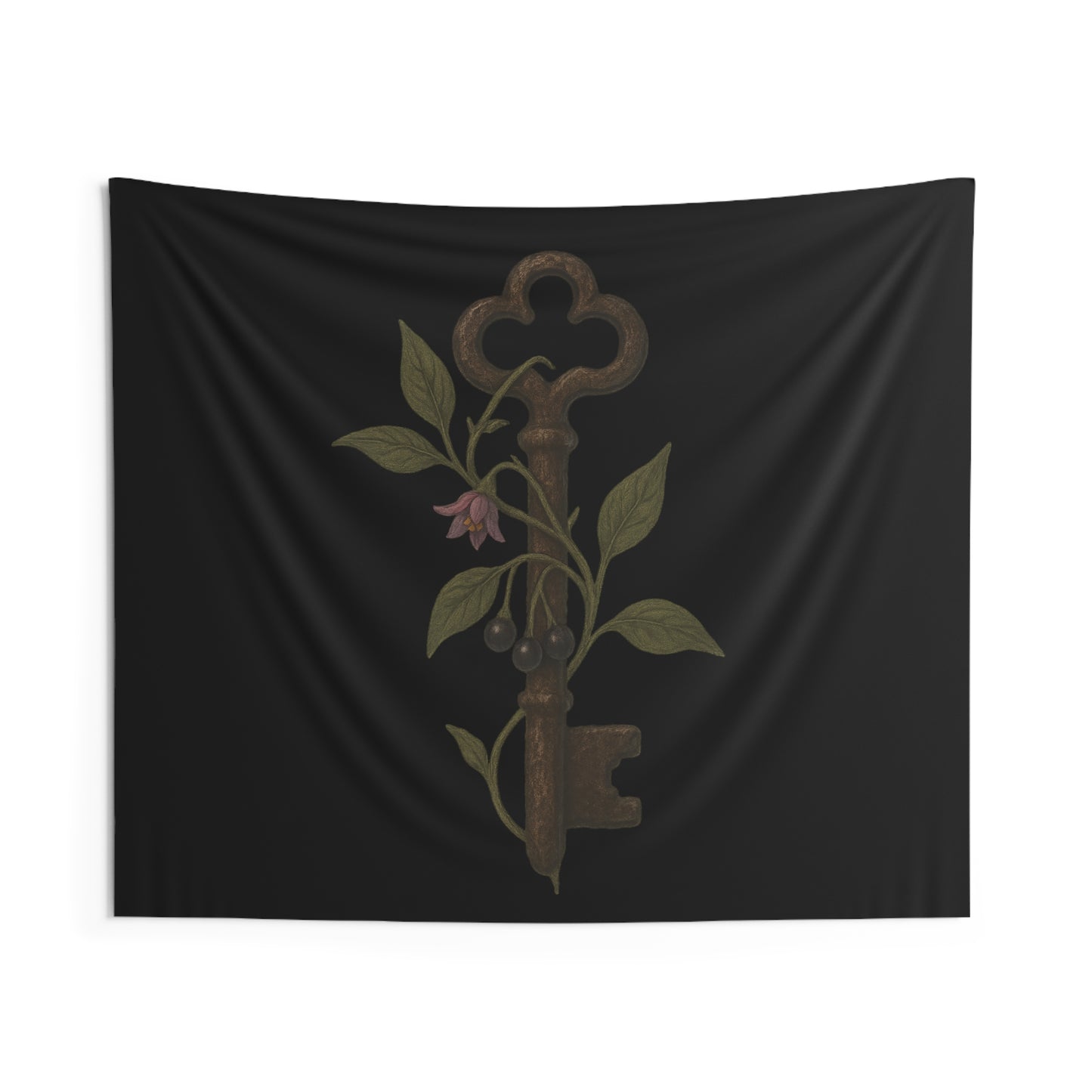 Antique Key & Nightshade Wall Tapestry — Gothic Botanical Decor
