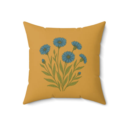 Wildflower Golden yellow Square Pillow for Home Decor, Floral Accent Cushion, Throw Pillow Set, blue Flowers, Spun Polyester