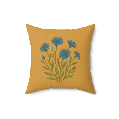Wildflower Golden yellow Square Pillow for Home Decor, Floral Accent Cushion, Throw Pillow Set, blue Flowers, Spun Polyester