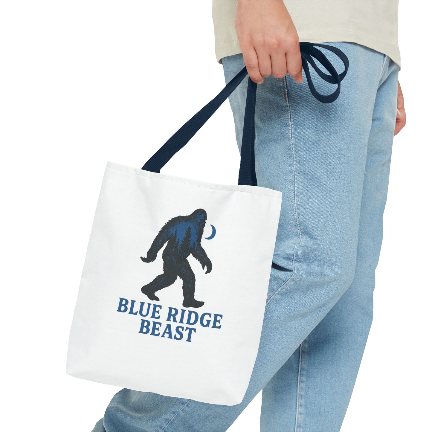 Blue Ridge Beast Tote Bag, Bigfoot Forest Design, Appalachian Folklore Style with Sasquatch