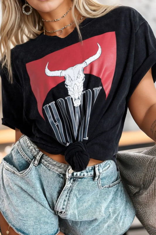 Howdy Bull Skull Graphic Tee vantage Marlboro style