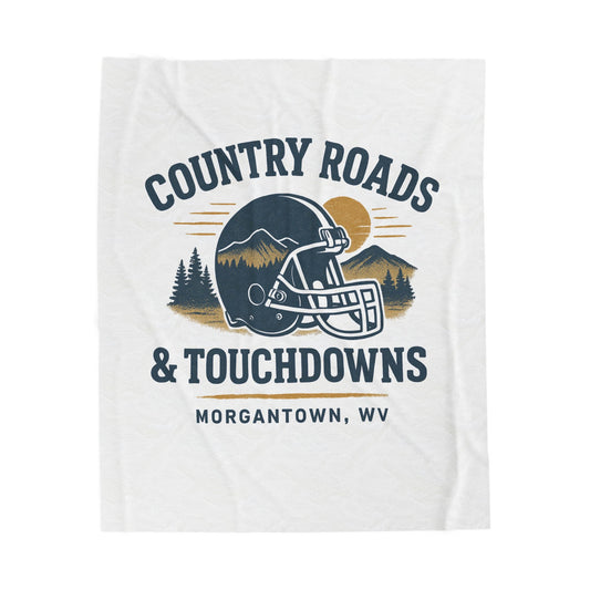 Football-Themed Velveteen Plush Blanket, Cozy Gift for Sports Fans, Country Roads & Touchdowns Decor, Perfect for Tailgating, Game Night