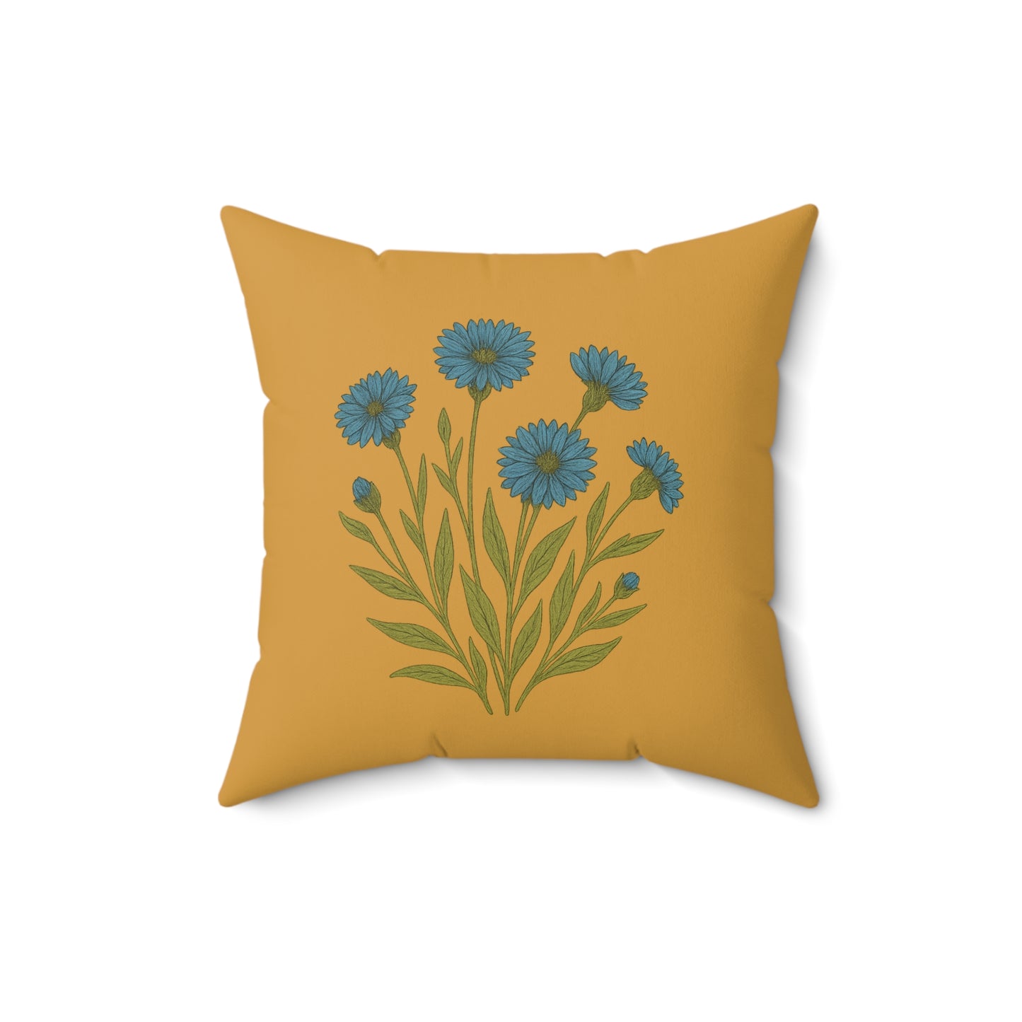 Wildflower Golden yellow Square Pillow for Home Decor, Floral Accent Cushion, Throw Pillow Set, blue Flowers, Spun Polyester