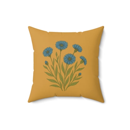 Wildflower Golden yellow Square Pillow for Home Decor, Floral Accent Cushion, Throw Pillow Set, blue Flowers, Spun Polyester