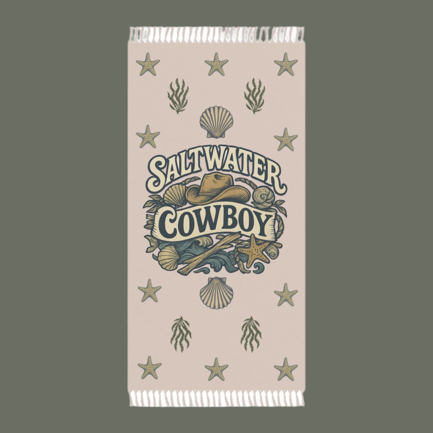 🌊 Saltwater Cowboy Boho Beach Blanket – Western Soul Meets Coastal Vibes 🐚🤠
