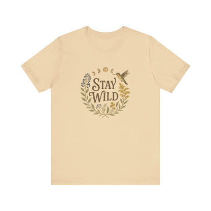 Enchanted Stay Wild Hummingbird Tee, Moon Phases Nature Vibes Tshirt, Colorful Bird Moon Shirt, Unisex Jersey Top, Nature Lover Gift