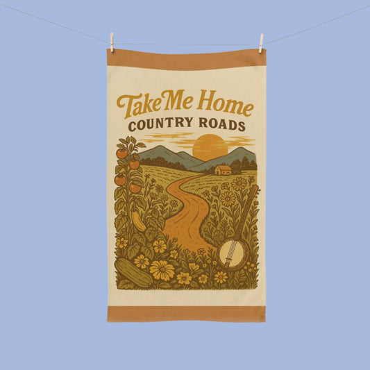 Country Roads Hand Towel - farmhouse kitchen, Rustic Kitchen Towel, Farmhouse Bathroom Decor, Nature Lover Gift, Cabin Towel