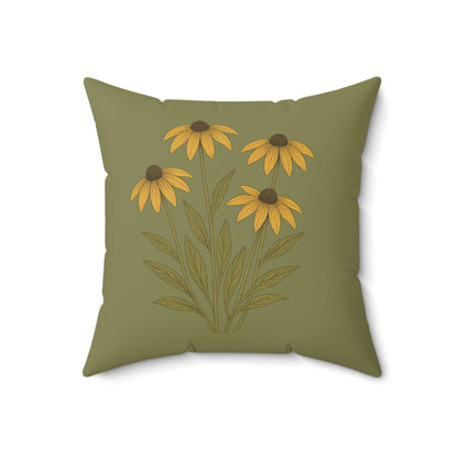 Wildflower Sage Square Pillow for Home Decor, Floral Accent Cushion, Decorative Throw Pillow Set, Red and White Flowers, Spun Polyester