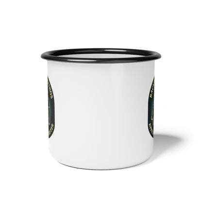 Appalachian Shifter Enamel Camping Mug – Shape-Shifter Cryptid Design