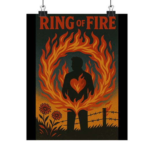 Vintage Ring of Fire Poster Art, Home Decor, Retro Wall Art, Music Lovers Gift, Johnny Cash, Unique Artwork