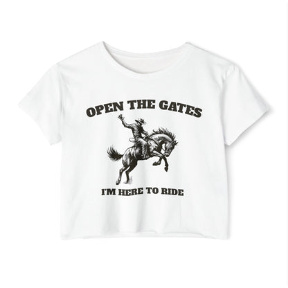 Rodeo inspired cropped tee, Open the gates rodeo Festival Crop Top | Music Lover Gift, Retro Shirt, Concert Attire, Summer Top