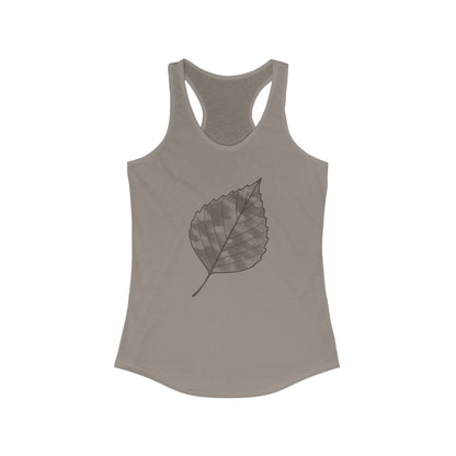 Gray tank top with a leaf design on a white background
