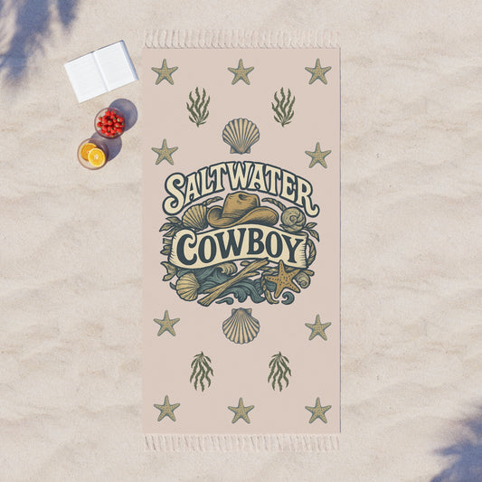 🌊 Saltwater Cowboy Boho Beach Blanket – Western Soul Meets Coastal Vibes 🐚🤠