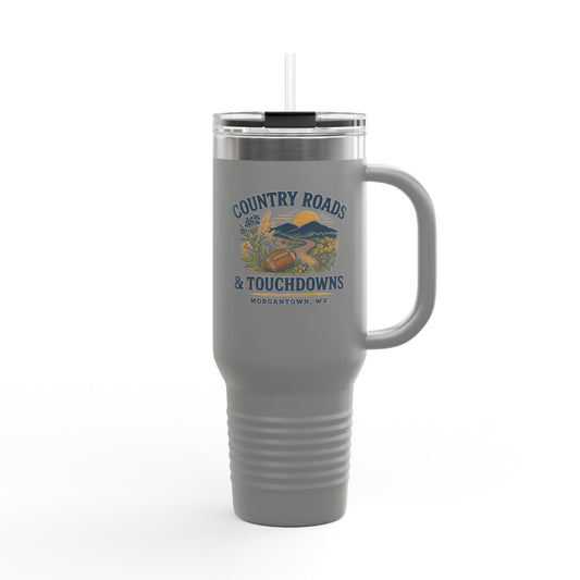 Country Roads Touchdowns Tailgating Insulated Travel Mug, 40oz - Game Day Cup, Football Fans Gift, Sports Lover, Tailgate Party Supplies,