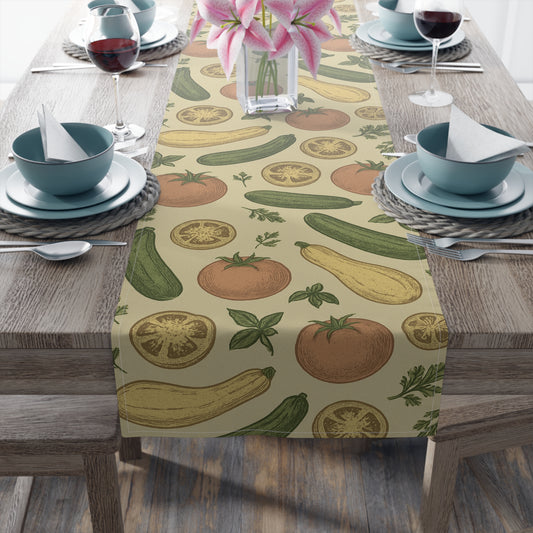 Farmhouse Style Table Runner, Boho Kitchen Decor, Vintage Vegetable Print, Dining Table Centerpiece, Home Decor Accent