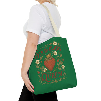 Strawberry Queen Tote Bag, Floral Reusable Shopping Bag, Eco-Friendly Gift, Summer Accessory, Farmer's Market Essential