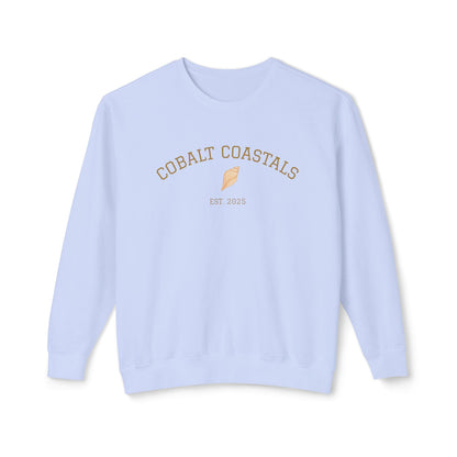 Crewneck Beach Sweatshirt - Cobalt Coastals University Seashell Design