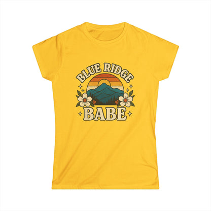 Blue Ridge Baby Women's Softstyle Tee, Mountain Graphic Shirt, Vintage Style T-Shirt, Outdoor Adventure Clothing, Hiking Apparel, Nature