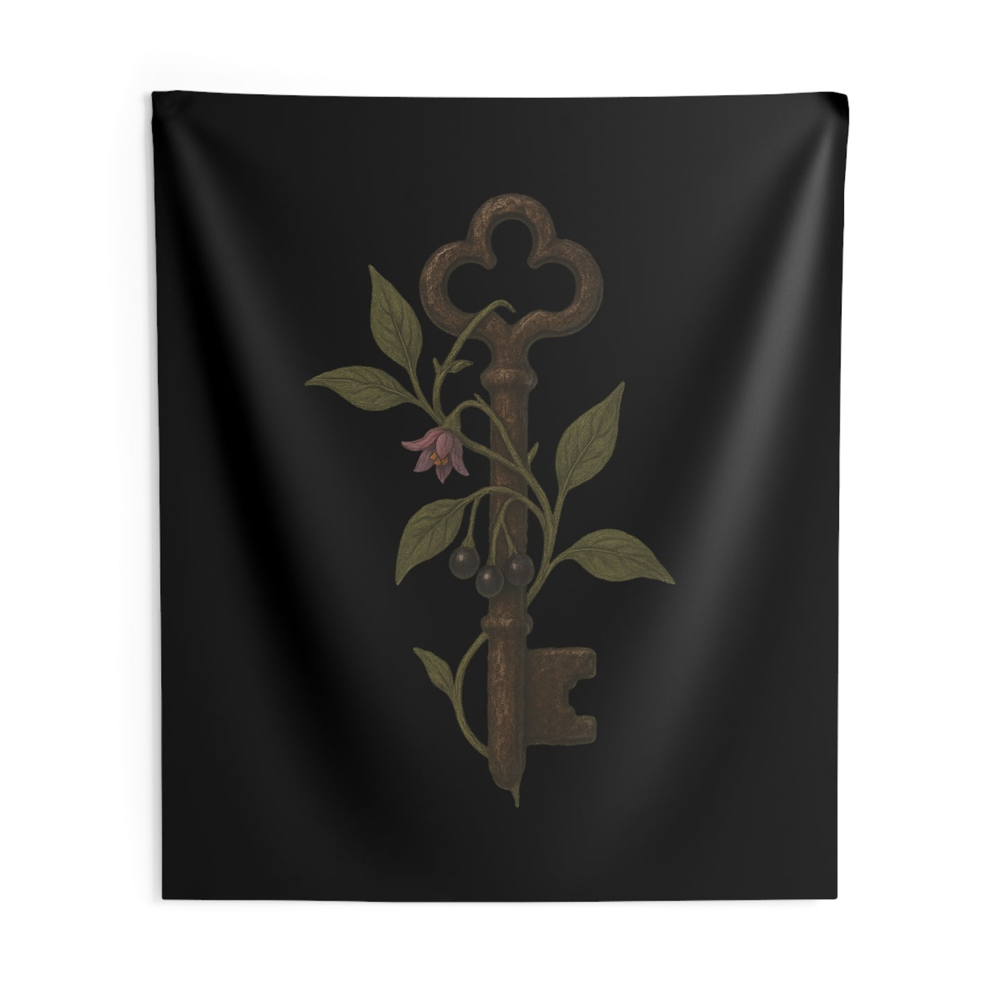 Antique Key & Nightshade Wall Tapestry — Gothic Botanical Decor