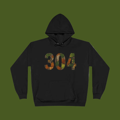 Black hoodie with '304' printed in camouflage pattern on a white background